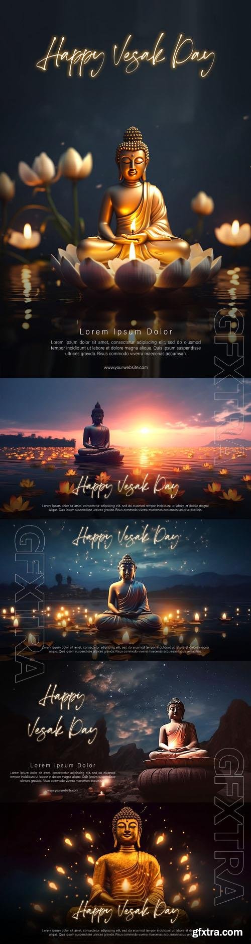 Happy vesak day with a buddha and lotus flower psd poster