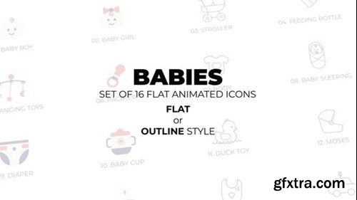 Videohive Mother's day - Babies - Set of 16 Animated Icons Flat or Outline style 44954397