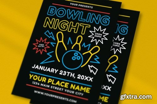 Neon Bowling Night Flyer A5JKNCS