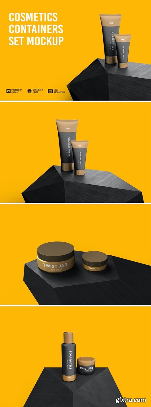 Cosmetics Containers Set Mockup YSFQ2SH Cosmetics Containers Set Mockup YSFQ2SH
