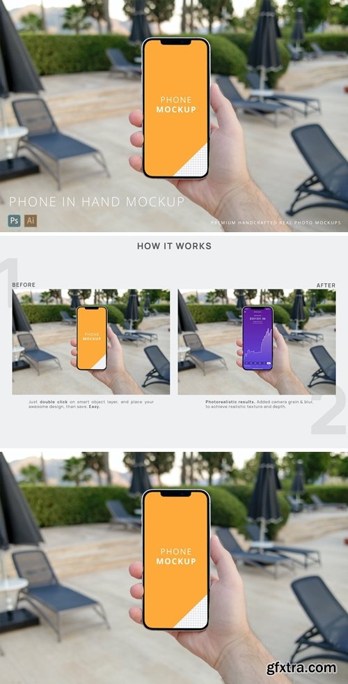 iPhone 12 Pro Max in Mans Hand on Vacation Mockup XN4RYDM