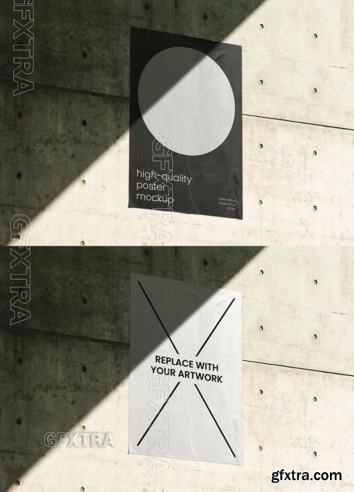 Shadow Glued Outdoor Poster on Wall Mockup 545360434