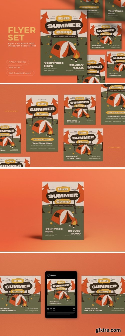 Cream Flat Design Kids Summer Camp Flyer Set WBJHVPK Cream Flat Design Kids Summer Camp Flyer Set WBJHVPK