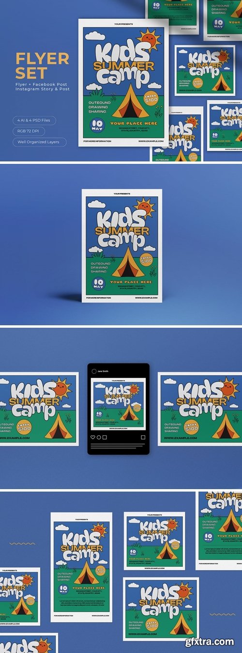 Blue Flat Design Kids Summer Camp Flyer Set 66G9Z5P Blue Flat Design Kids Summer Camp Flyer Set 66G9Z5P