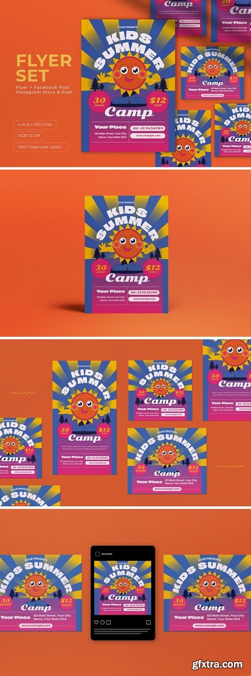 Blue Cartoon Kids Summer Camp Flyer Set FQYXTYG Blue Cartoon Kids Summer Camp Flyer Set FQYXTYG