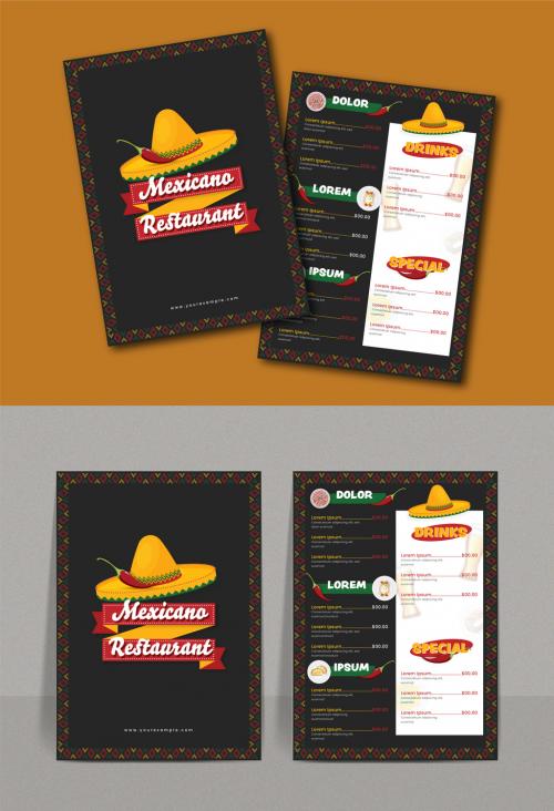 Mexican food restaurant menu template with food elements. 553221440