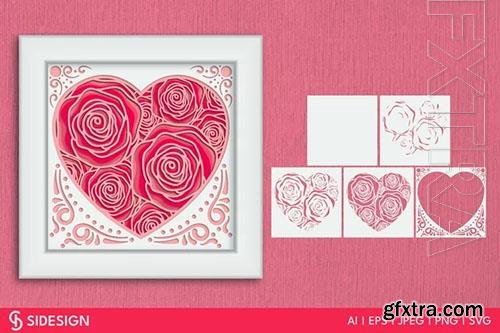 Rose Inside Heart 3D Layered Papercut