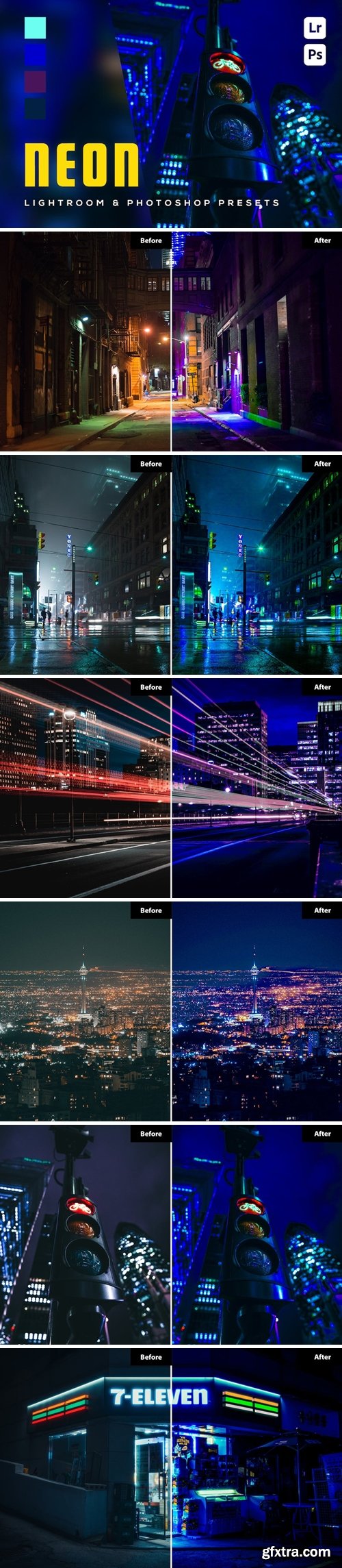 6 Neon Lightroom and Photoshop Presets QQK7RQP