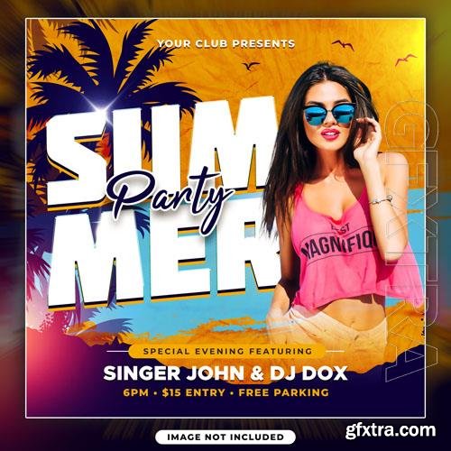 Summer beach party with girl psd flyer template