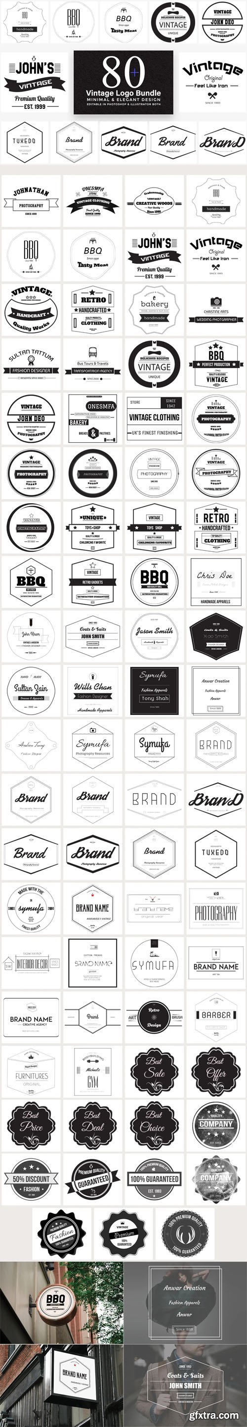 80+ Vintage Logo Bundle, Minimal & Elegant Design 170523