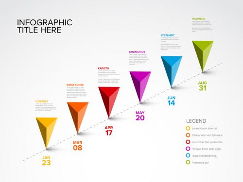 Timeline with six triangle arrow pointers on a diagonal line 578778647
