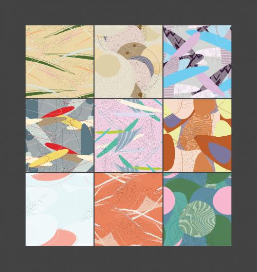 Seamless Pattern Set with Organic Grunge Textured Overlapping Oval Wavy Shapes and Lines 581558783