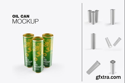 Set Olive Oil Tin Can Mockup