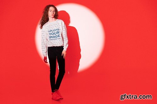 Sweatshirt Mockup of a Serious Long-Haired Man