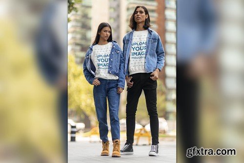 Sweatshirt Mockup of a Man and a Woman Posing