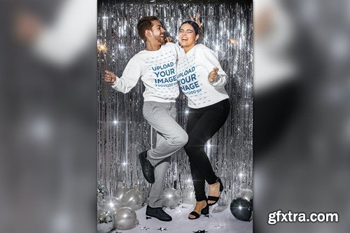 Sweatshirt Mockup of Two Friends Ringing