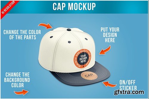 Snapback Cap with Sticker Mockup Template Snapback Cap with Sticker Mockup Template