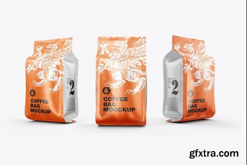 Set 3 Metallic Coffee Bags Mockup Set 3 Metallic Coffee Bags Mockup
