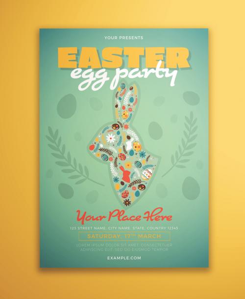 Easter Party Flyer Layout with Rabbit Illustration 328547685