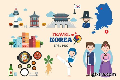 Travel Korea elements map and landmarks symbols WEX7HQ5 Travel Korea elements map and landmarks symbols WEX7HQ5