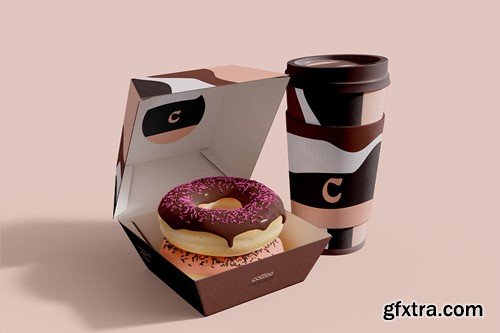 Coffee Cup and Donuts Box Mockup ER7UNWM Coffee Cup and Donuts Box Mockup ER7UNWM