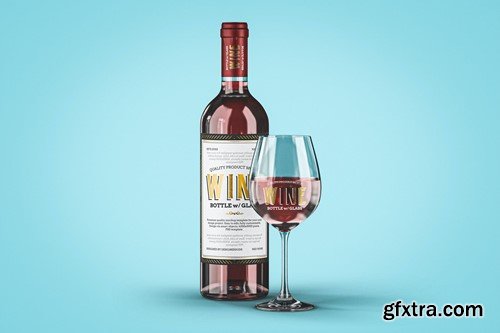 Wine Bottle Mockup with Glass 55YH2PU Wine Bottle Mockup with Glass 55YH2PU