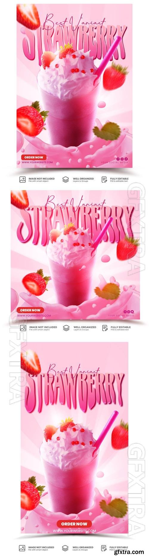 PSD strawberry milkshake drink promotion social media template