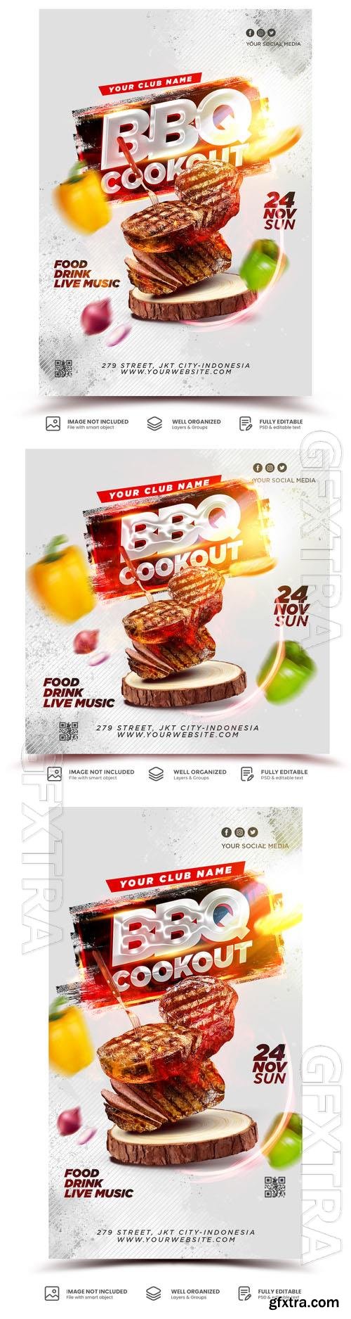 PSD flyer template for a bbq cookout food menu promotion