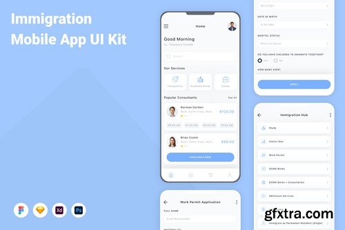 Immigration Mobile App UI Kit JYG6R6T Immigration Mobile App UI Kit JYG6R6T