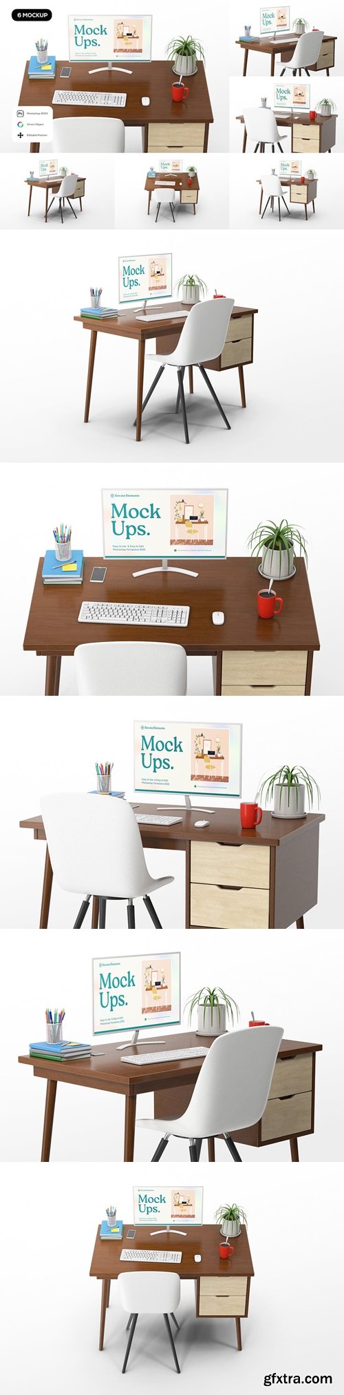 Monitor Computer Desk Set Mockup WFXRFLS