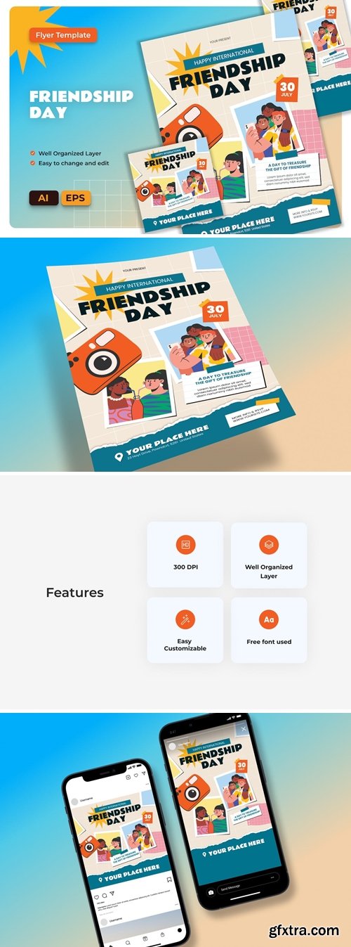 International Friendship Flyer AI &amp; EPS Template Z9Y5DZG
