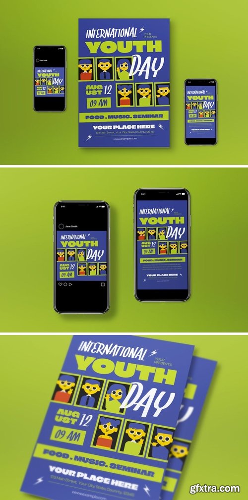 Blue Flat Design International Youth Day Flyer Set XC7YPGF