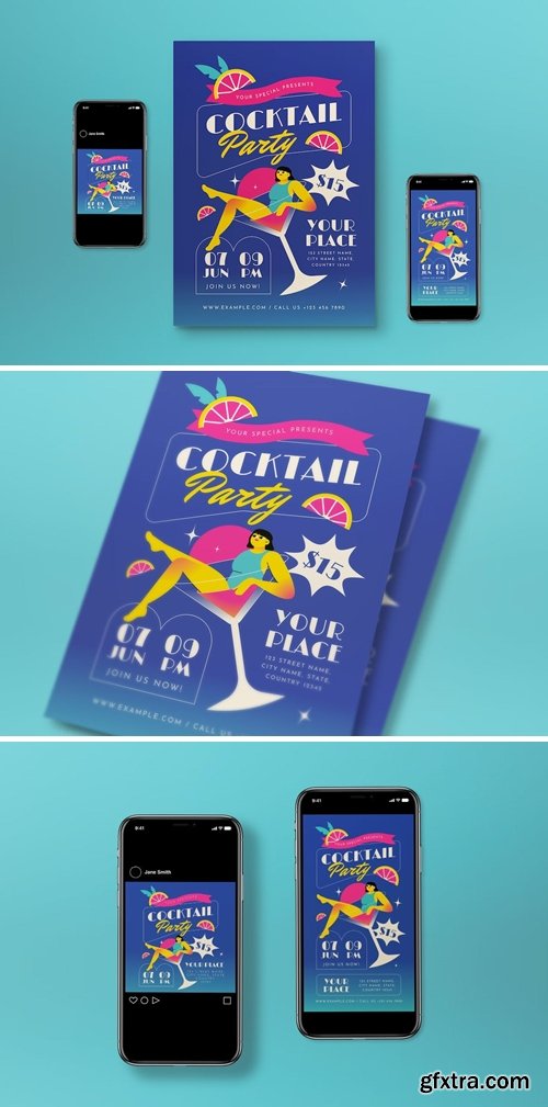 Blue Flat Design Summer Cocktail Party PVUX8Z4