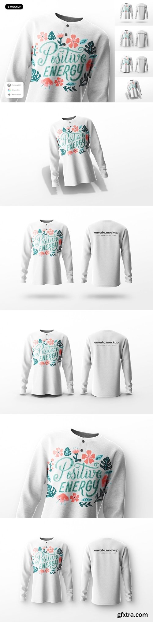 Crew Neck Henley Shirt Mockup UR35DGN