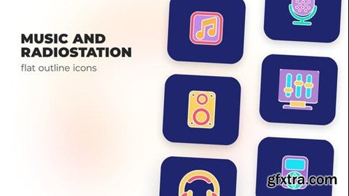 Videohive Music and Radiostation - Flat Outline Icons 45844928