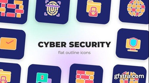 Videohive Сyber Security - Flat Outline Icons 45842783