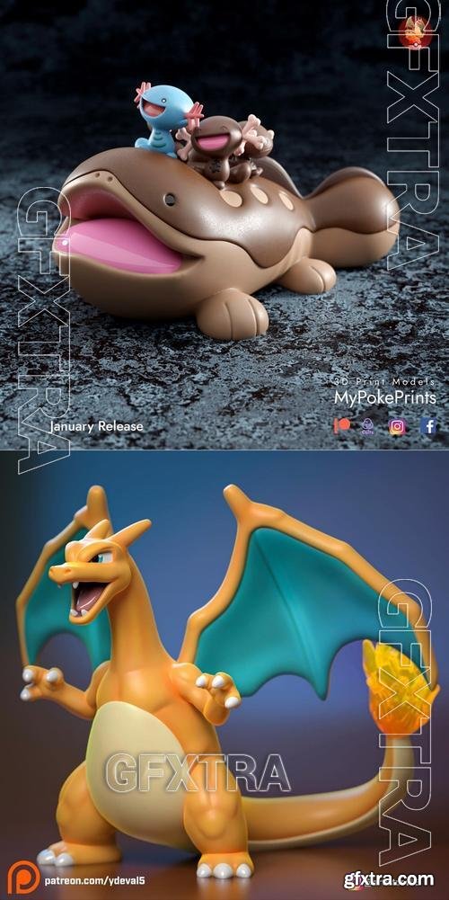 Pokemon - Clodsire and woopers and Charizard &ndash; 3D Print Model
