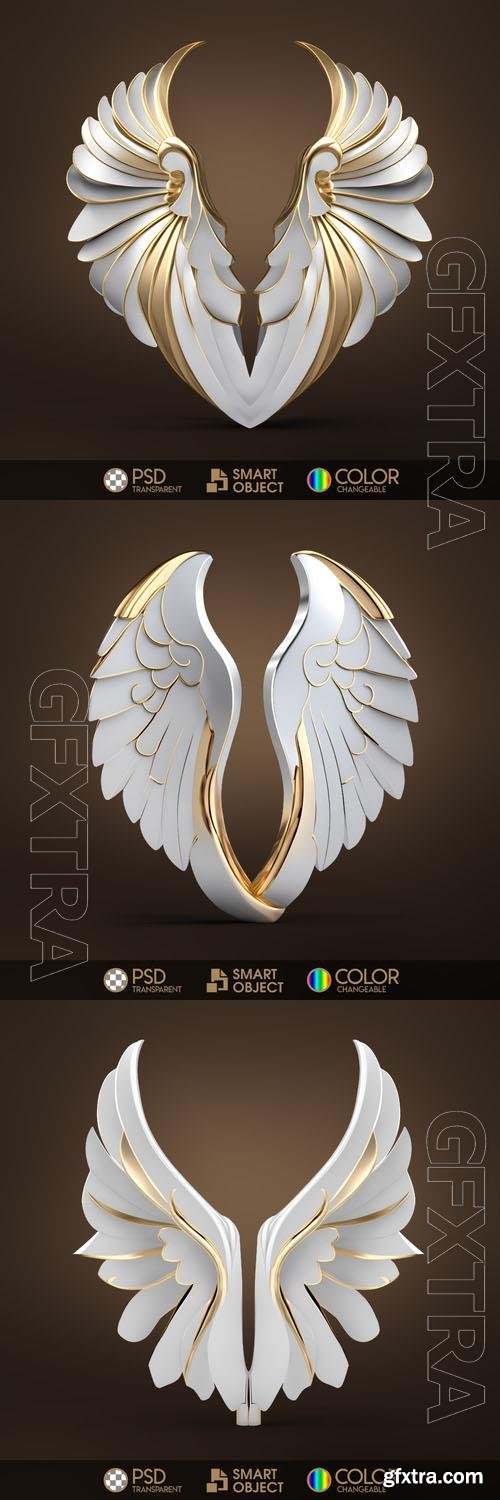 White and gold angel wings in psd