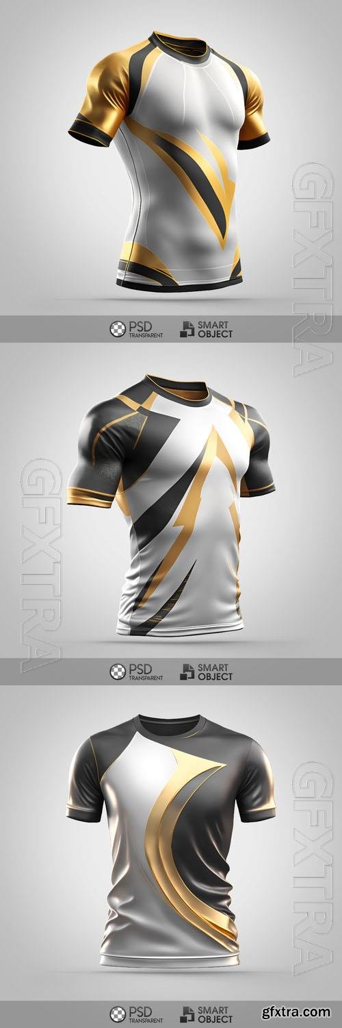 Shirt that has with black and gold design in psd