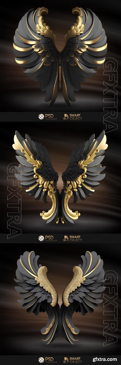 Black and gold angel wings in psd