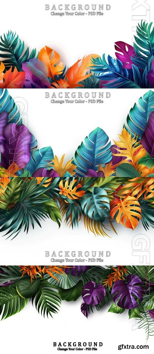 Colorful tropical leaves in psd