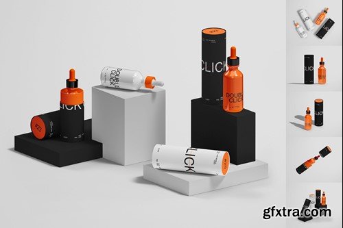 Glass Bottle and Paper Tube Mockup Set DFDTRXP Glass Bottle and Paper Tube Mockup Set DFDTRXP