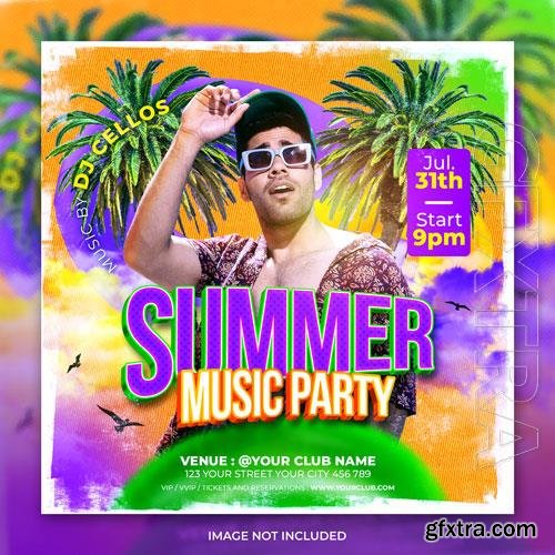 PSD club dj summer music party flyer social media post and web banner template