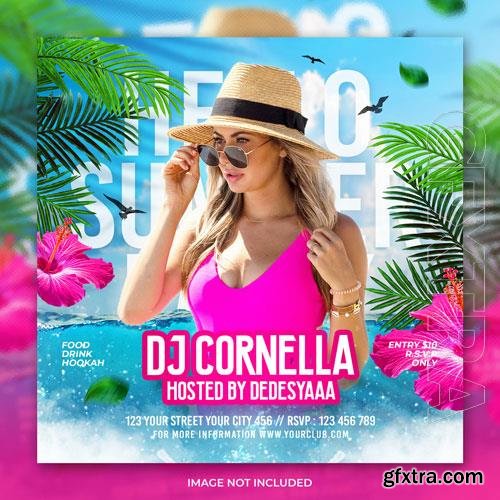 Psd club dj hello summer party flyer social media post and web banner template