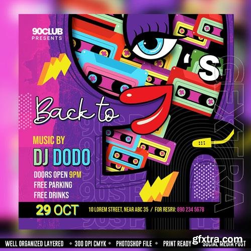 PSD back to the 90s party flyer poster social media banner