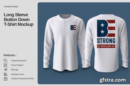 Long Sleeve Button Down T-Shirt Mockup 3UTWLKT Long Sleeve Button Down T-Shirt Mockup 3UTWLKT