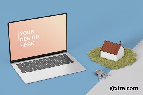 Laptop Mock Up Near Keys and House ZEXCZXA Laptop Mock Up Near Keys and House ZEXCZXA