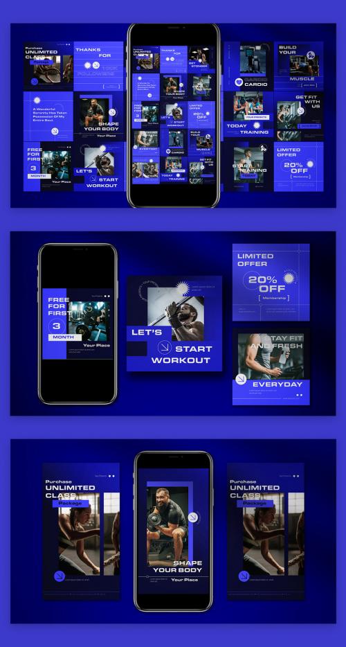 Blue Modern Gym Instagram Post & Story 580581027