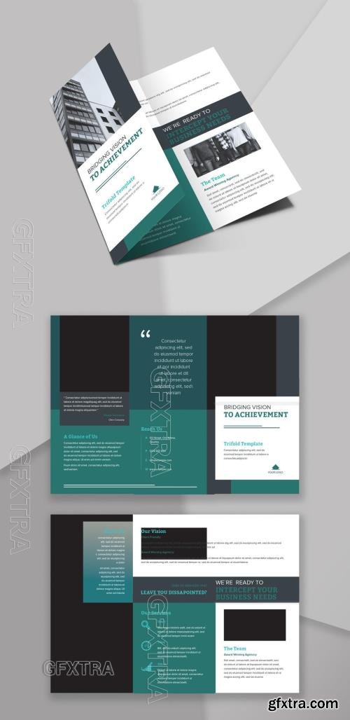 Trifold Brochure Layout with Dark Green Accents 220996958