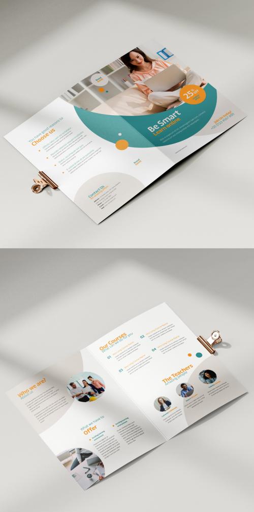Online Course Brochure Template with Turquoise and Orange Accents 579085276